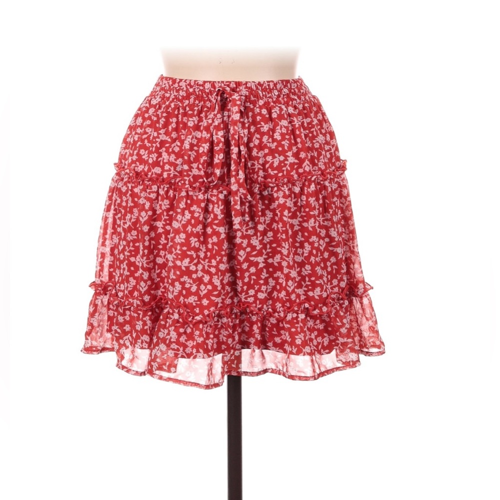 Red floral flowy skirt